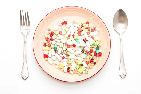 hap, ilaç, eczane, ilaç veya tıbbi beyaz arka plan üzerinde izole plaka üzerinde