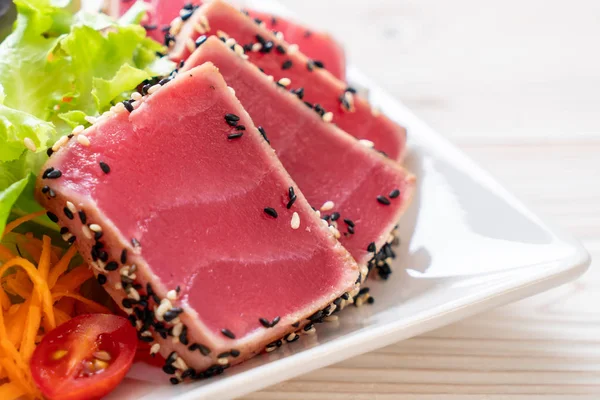 fresh tuna raw with vegetable salad - healthy food
