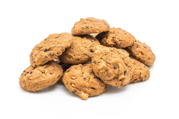 Pépites Chocolat Biscuits Noix Cajou Isolés Sur Fond Blanc — Photo