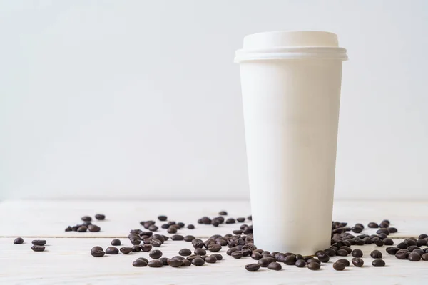 Papiertasse Kaffee Zum Mitnehmen Auf Holz Hintergrund — Stockfoto