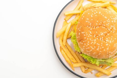 Beyaz arka plan üzerinde - sağlıksız yiyecek stil izole kızarmış tavuk burger