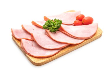 izole üzerinde beyaz arka plan dilimlenmiş jambon füme