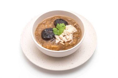 Yengeç beyaz arka plan üzerinde izole kase kırmızı et suyu çorbası kızarmış balık Maw