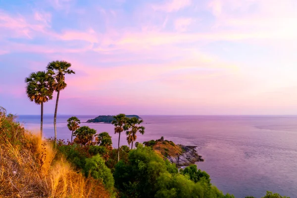 Phromthep Cabo Mirador Con Hermoso Atardecer Crepúsculo Cielo Phuket Tailandia — Foto de Stock