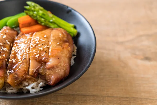Mangkuk Nasi Ayam Teriyaki Gaya Makanan Asia — Stok Foto