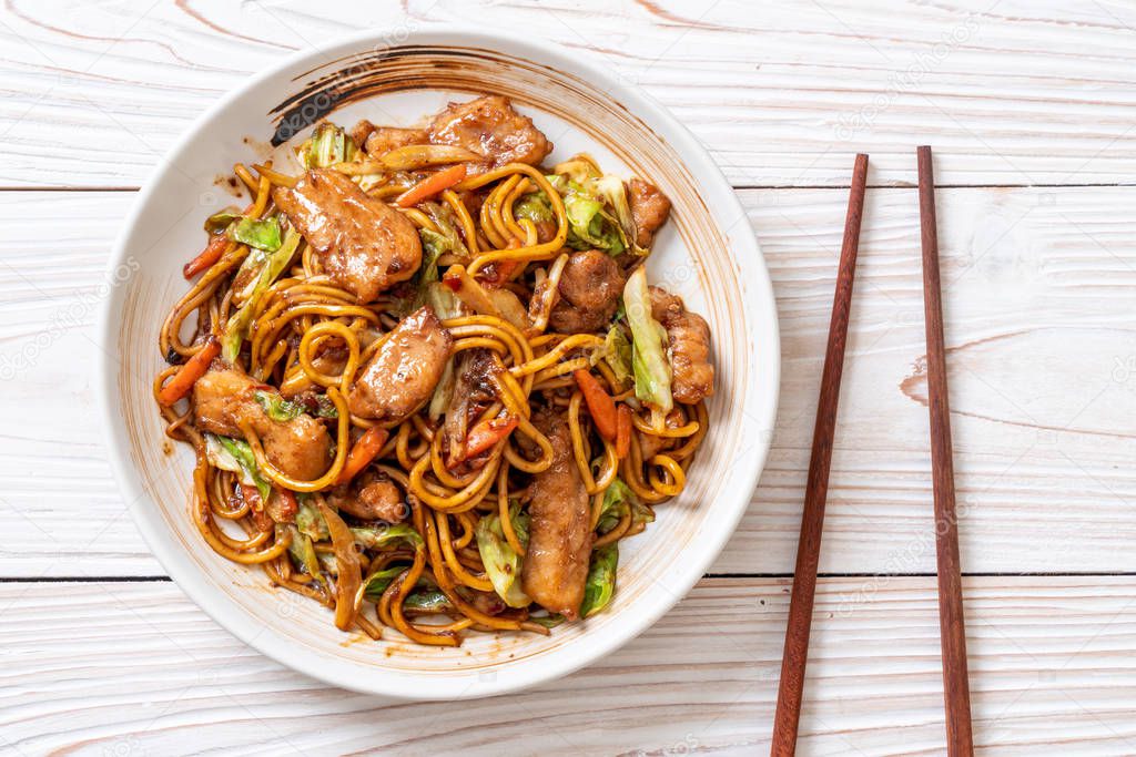 stir-fried yakisoba noodle with pork - Asian food style