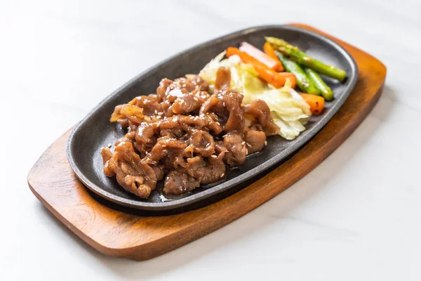 Sliced Pork Steak Hot Plate Asian Style — Stock Photo, Image
