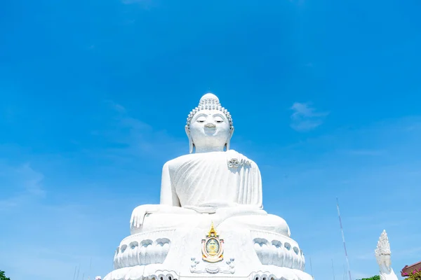 White Marble Big Buddha with blue sky in Phuket, Thailand