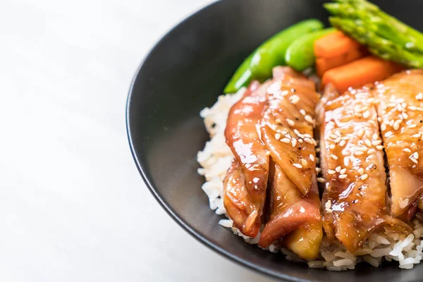 Mangkuk Nasi Ayam Teriyaki Gaya Makanan Asia — Stok Foto