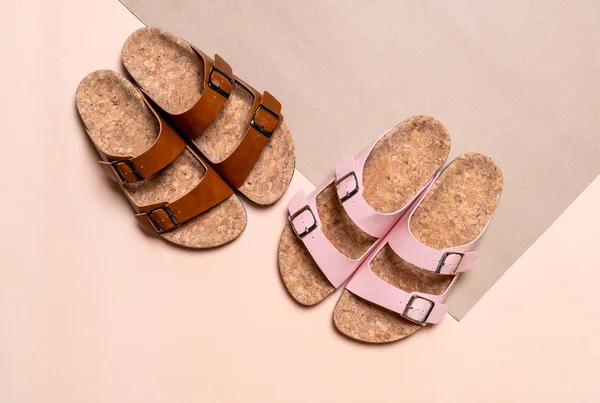 Sandalias Cuero Moda Para Hombres Mujeres Unisex —  Fotos de Stock