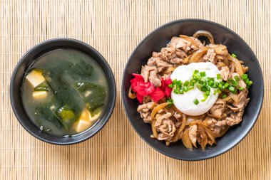 Yumurtalı domuz pirinci kasesi (Donburi) - Japon yemeği tarzı.