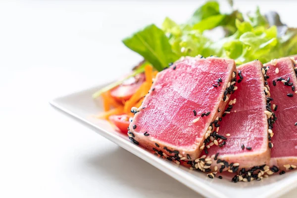 Verse Tonijn Rauw Met Groentesalade Gezond Voedsel — Stockfoto