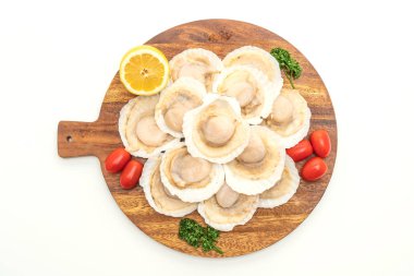 beyaz arkaplanda izole edilmiş taze deniz tarağı