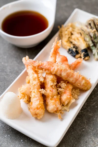Crevettes Tempura Crevettes Frites Battues Aux Légumes Style Alimentaire Japonais — Photo