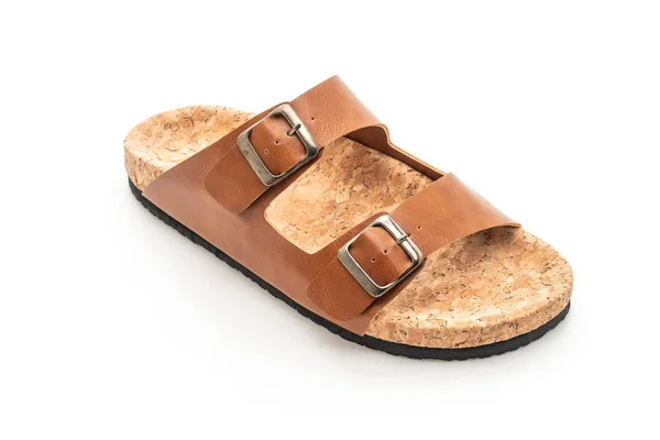 Mäns Och Kvinnors Unisex Mode Läder Sandaler Isolerad Vit Bakgrund — Stockfoto
