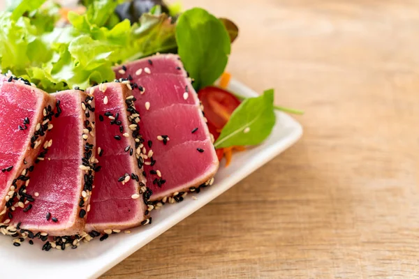 fresh tuna raw with vegetable salad - healthy food