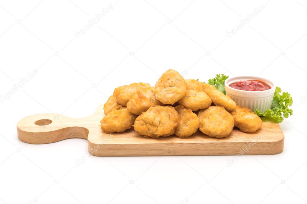 Chicken nuggets with sauce isolated on white background