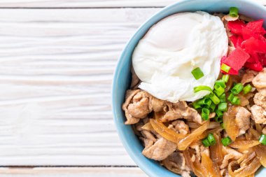 Yumurtalı domuz pirinci kasesi (Donburi) - Japon yemeği tarzı.