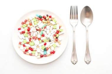 hap, ilaç, eczane, ilaç veya tıbbi beyaz arka plan üzerinde izole plaka üzerinde