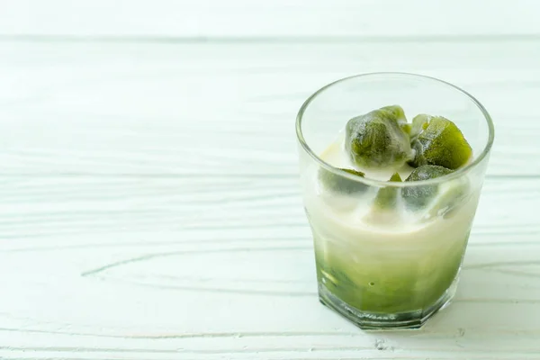 Matcha Green Tea Ice Cube Milk Glass — Stock Photo, Image