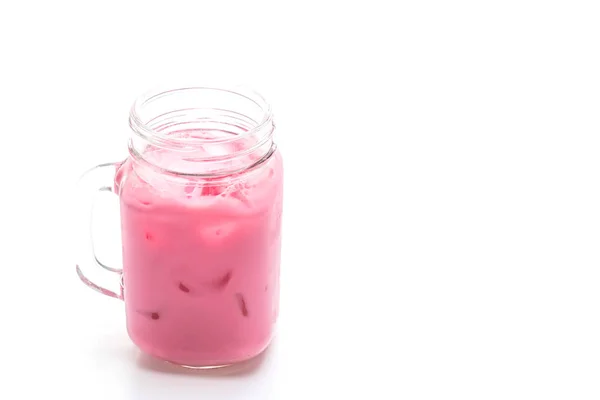 Rosa Jordgubbs Milkshake Isolerad Vit Bakgrund — Stockfoto