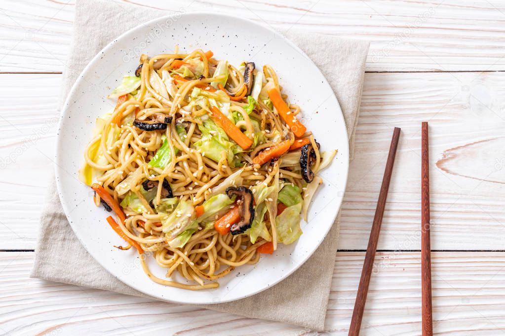 stir-fried yakisoba noodle with vegetable - vegan and vegetarian food