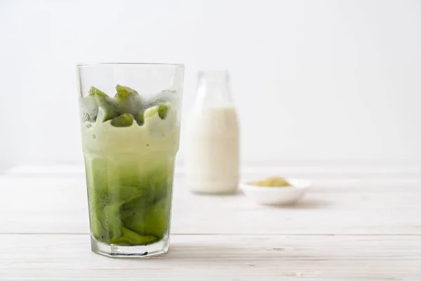 Matcha Green Tea Ice Cube Milk Glass — Stock Photo, Image