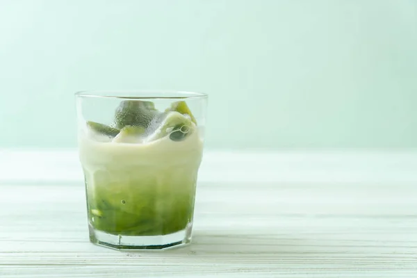 Matcha Green Tea Ice Cube Milk Glass — Stock Photo, Image