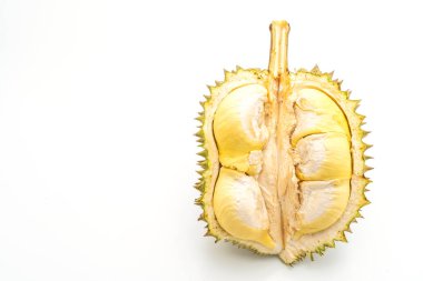 Beyaz arkaplanda izole edilmiş taze Durian meyvesi