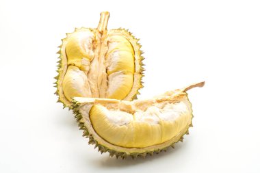 Beyaz arkaplanda izole edilmiş taze Durian meyvesi