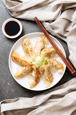 Japon gyoza 'sı ya da soya soslu hamur tatlısı.