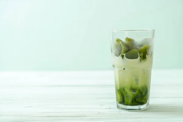 Cubo Hielo Verde Matcha Con Leche Vaso — Foto de Stock