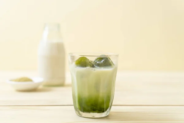 Matcha Green Tea Ice Cube Milk Glass — Stock Photo, Image