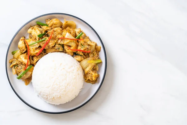 Granchio Fritto Polvere Curry Con Riso Cucina Thailandese — Foto Stock