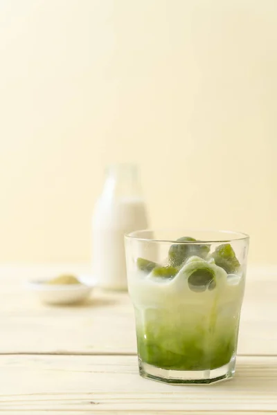 Matcha Green Tea Ice Cube Milk Glass — Stock Photo, Image