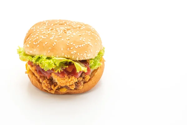 Smażony Kurczak Burger Białym Tle Białym Tle Styl Niezdrowej Żywności — Zdjęcie stockowe