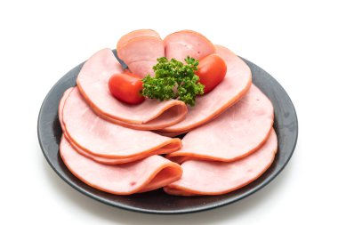 izole üzerinde beyaz arka plan dilimlenmiş jambon füme