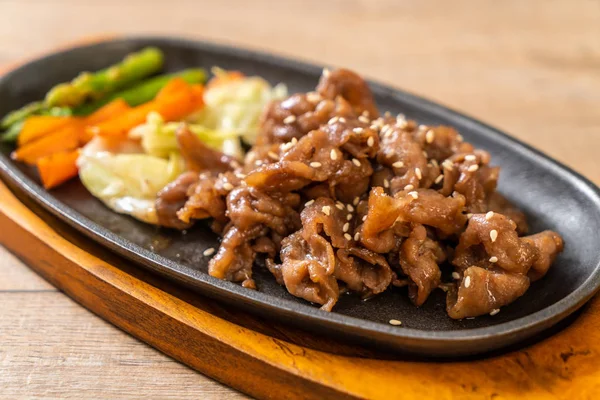 Gesneden Varkensvlees Biefstuk Hete Plaat Aziatische Stijl — Stockfoto