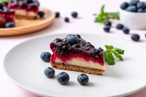 Homemade Blueberry Cheese Cake Wood Background — Stock Photo, Image