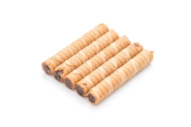 kakao kremalı izole üzerinde beyaz arka plan ile dolu gofret haddelenmiş