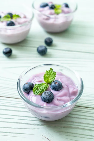 Homemade Yogurt Fresh Blueberries — Stock Photo, Image