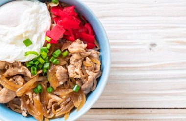 Yumurtalı domuz pirinci kasesi (Donburi) - Japon yemeği tarzı.