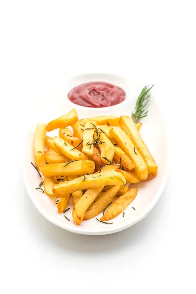 Frites Avec Sauce Isolée Sur Fond Blanc — Photo