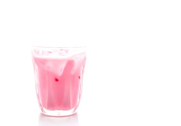 Pembe Çilek Milkshake Beyaz Arka Plan Üzerinde Izole — Stok fotoğraf