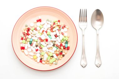 hap, ilaç, eczane, ilaç veya tıbbi beyaz arka plan üzerinde izole plaka üzerinde