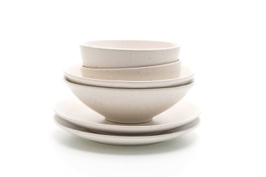 boş levha ve beyaz arka plan üzerinde izole kase