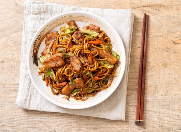 Gebratene Yakisoba Nudeln Mit Schweinefleisch Asiatische Küche — Stockfoto