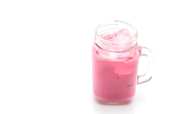 Pembe Çilek Milkshake Beyaz Arka Plan Üzerinde Izole — Stok fotoğraf