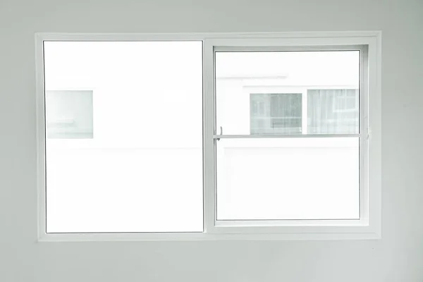 Janela Vidro Vazio Decoração Interiores Parede Branca — Fotografia de Stock