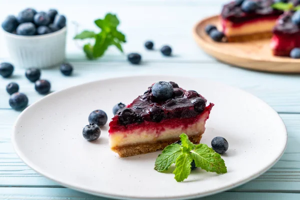 Homemade Blueberry Cheese Cake Wood Background — Stock Photo, Image